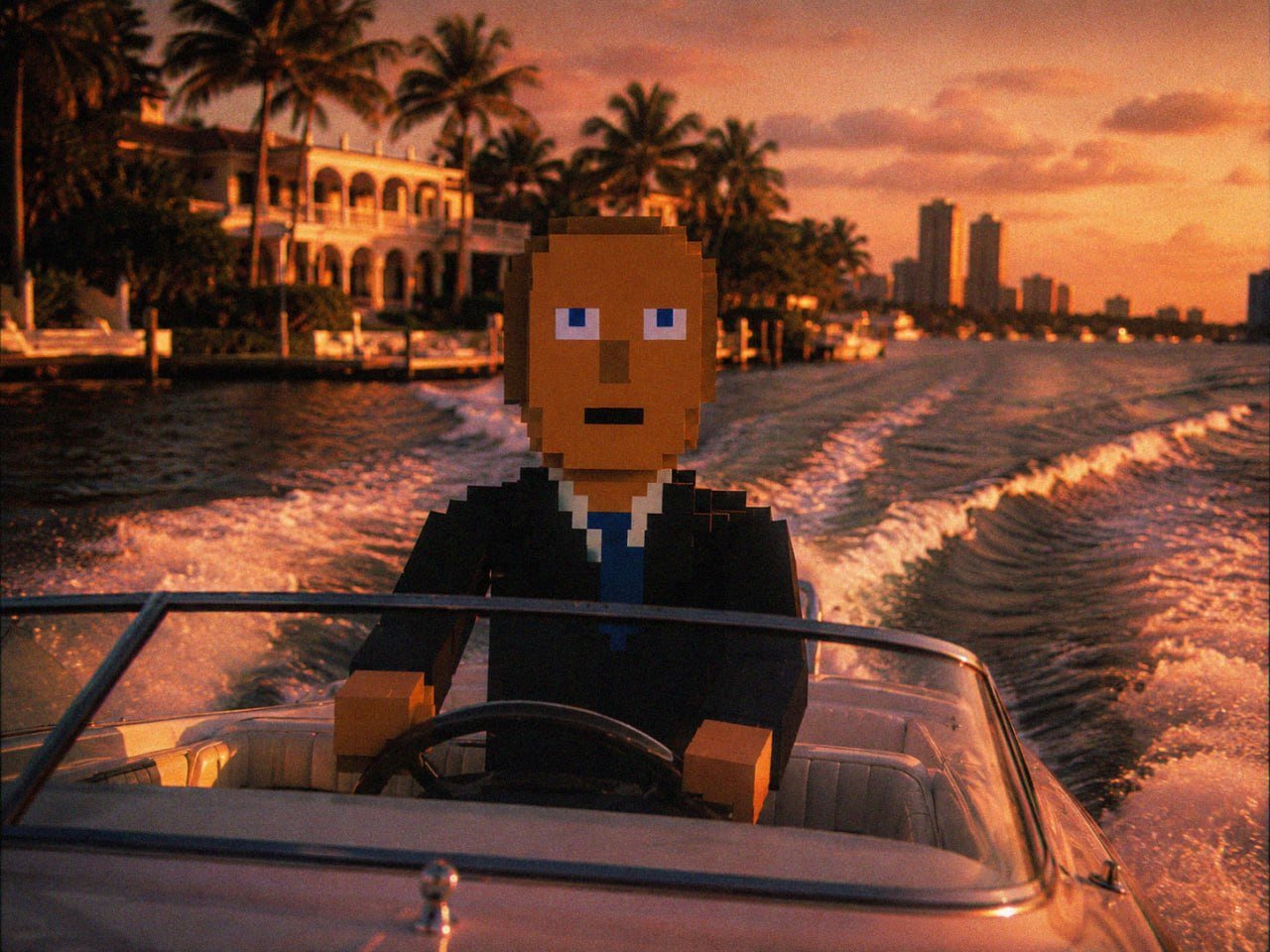 CLOCKIN businessman driving a speedboat in Miami