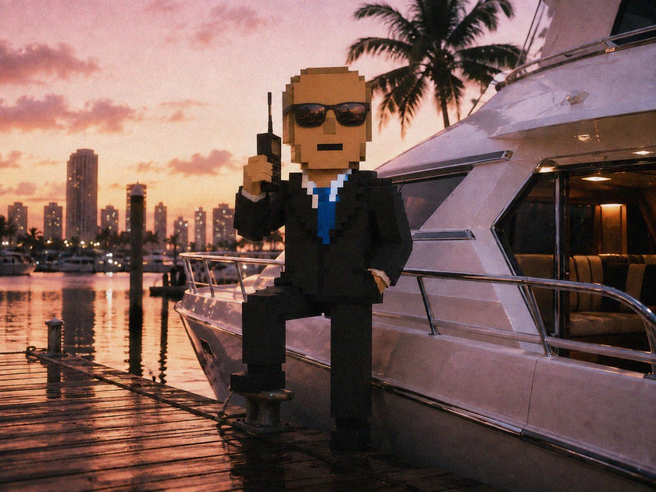 CLOCKIN businessman beside a yacht at sunset